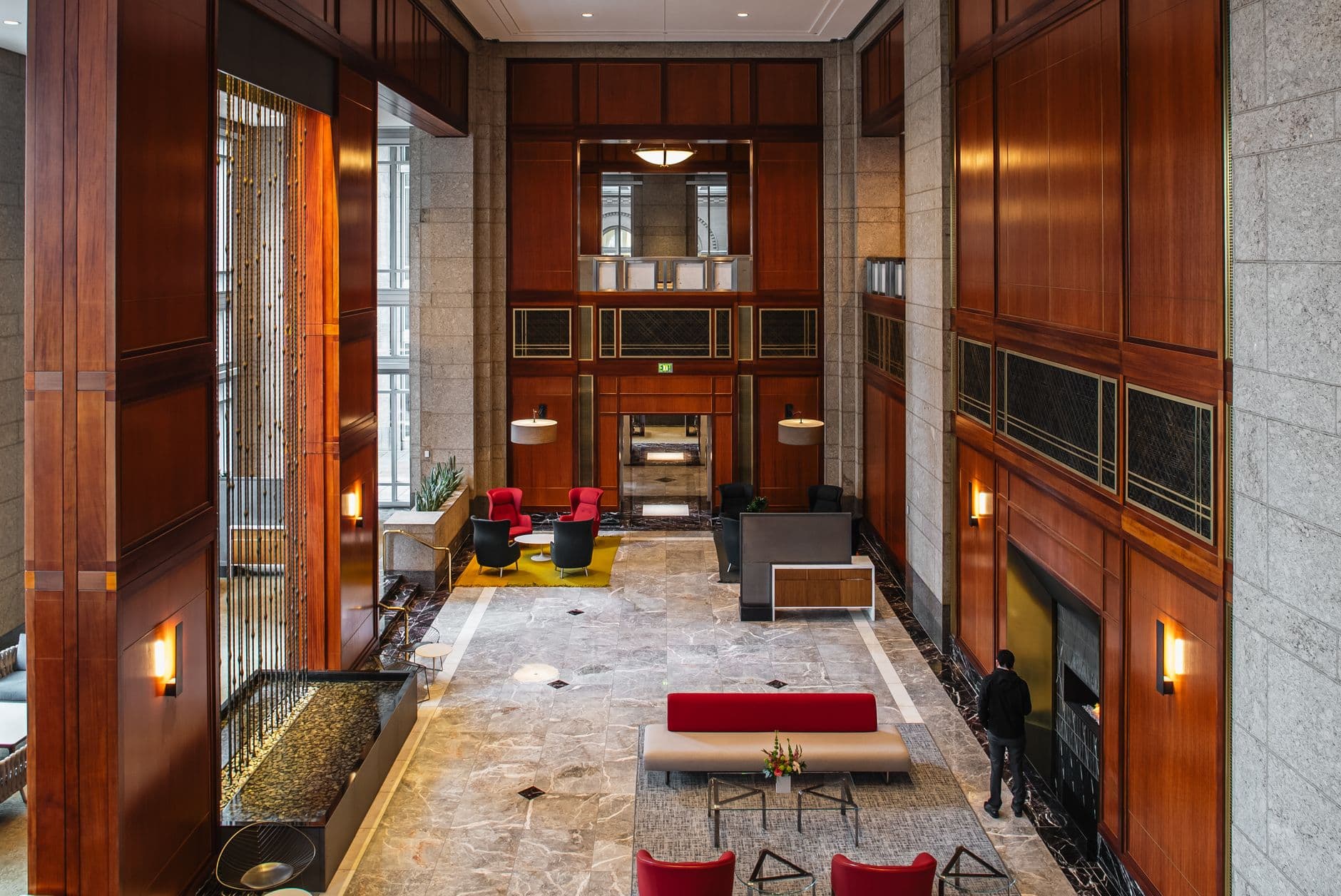 Elevator lobby in a downtown Los Angeles high-rise building